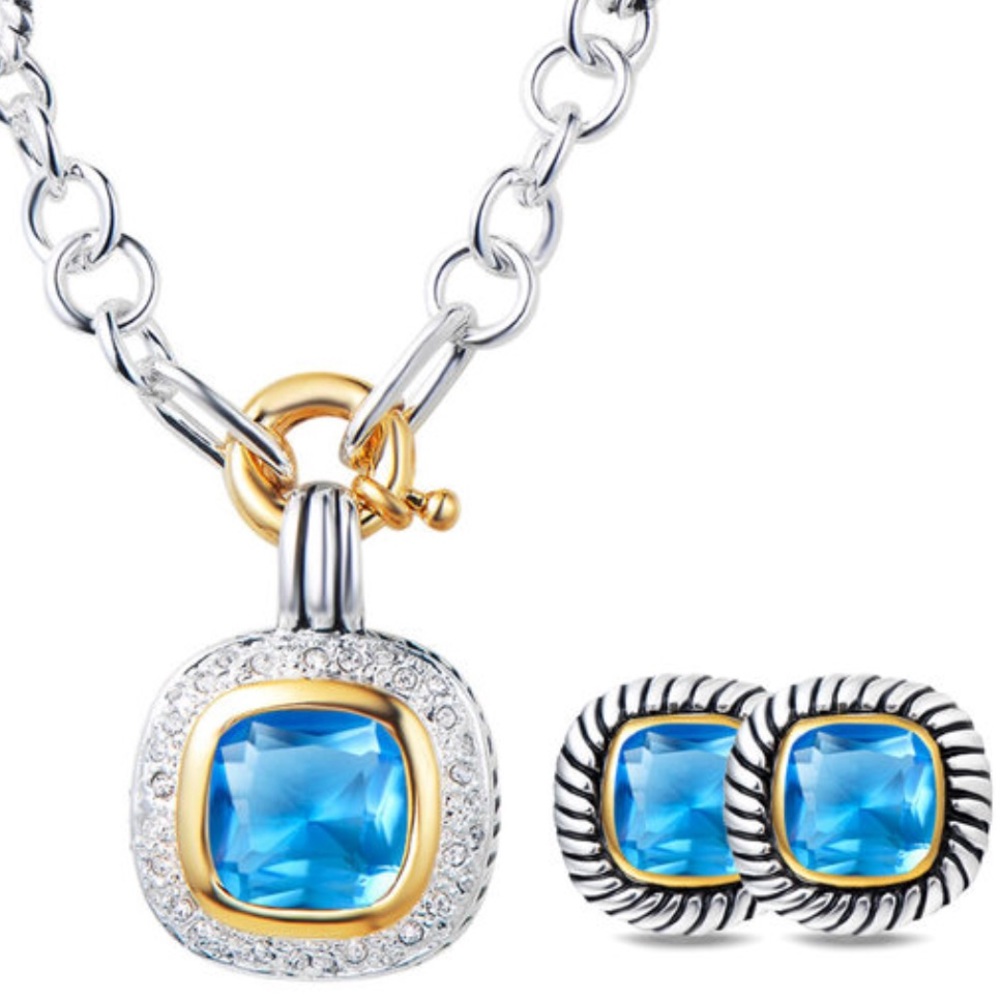 High Quality Crystal Necklace Earring Set Blue